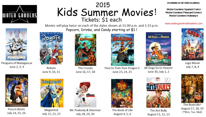 Water Gardens Kids Summer Movies 1 Each Plus Concessions From