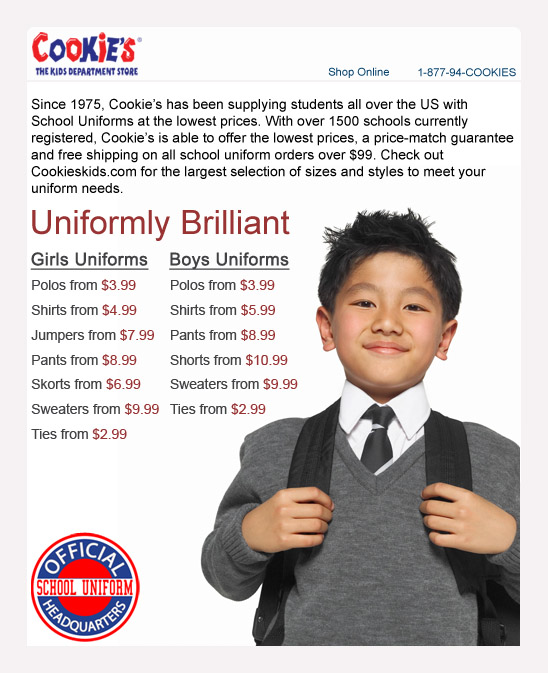 Cookies Kids School Uniforms starting at 3.99!! Utah Sweet Savings