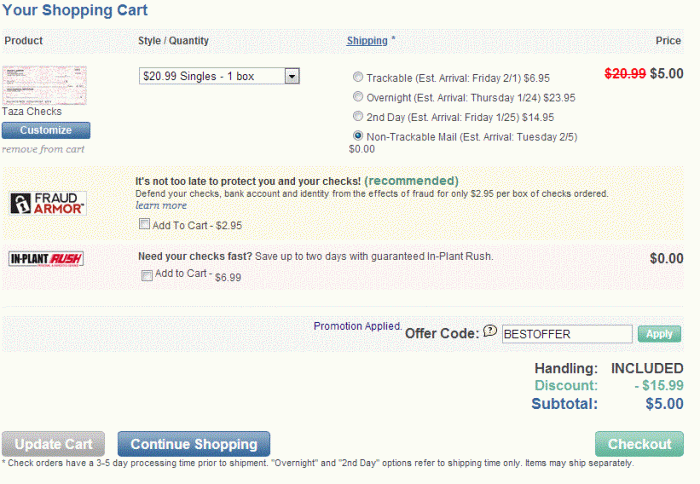 Checks shopping cart