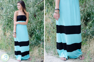 color block strapless maxi dress