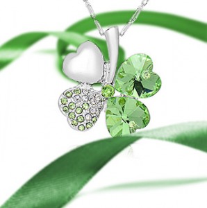 Swarovski Elements Green Crystal Silver-Tone Four Leaf Clover Pendant