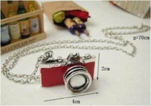 red retro camera necklace