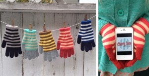 striped texting gloves