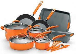 Rachael Ray 15 Piece Nonstick Oven-Safe Enamel Cookware Set w Glass Lids, Baking Pans, & Stay-Cool Handles