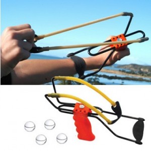 FREE - Large Adjustable Slingshot w Arm Brace - Includes 4 Glass Balls