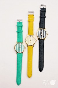 stripe face leather watch