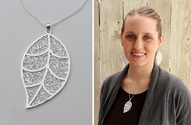 leaf necklace and earrings