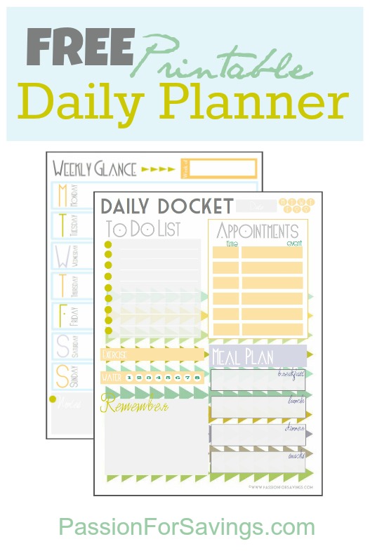 Free Printable daily planner from Passion for Savings