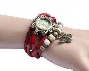 red leather wrap bracelet watch