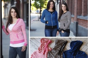 stripe zipped hoodie