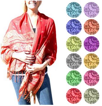 Luxurious Silk Blend Patterned Pashmina Fringed Scarves