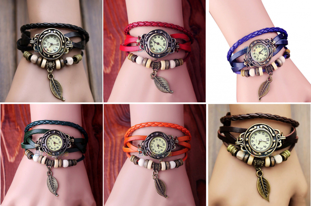 retro leather bracelet watch