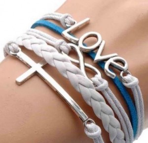 Vintage Silver Infinite Bracelet Love White Blue Leather Rope Cross Infinity
