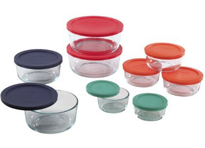 Pyrex 18 pc Glass Food Storage with Multi-colored Lids