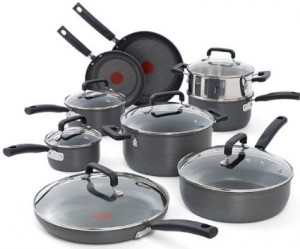 T-fal C770SF Signature Hard Anodized Oven Safe Nonstick Thermo-Spot Heat Indicator 15-Piece Cookware Set, Gray