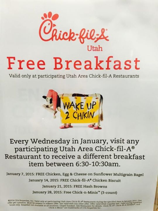 utah free chick fil a breakfast