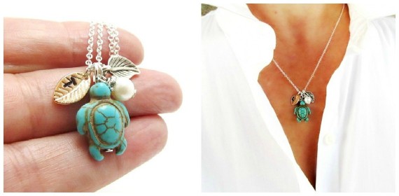 personalized turquoise turtle necklace