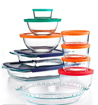 Pyrex 19 Piece Bake, Store and Prep Set with Colored Lids