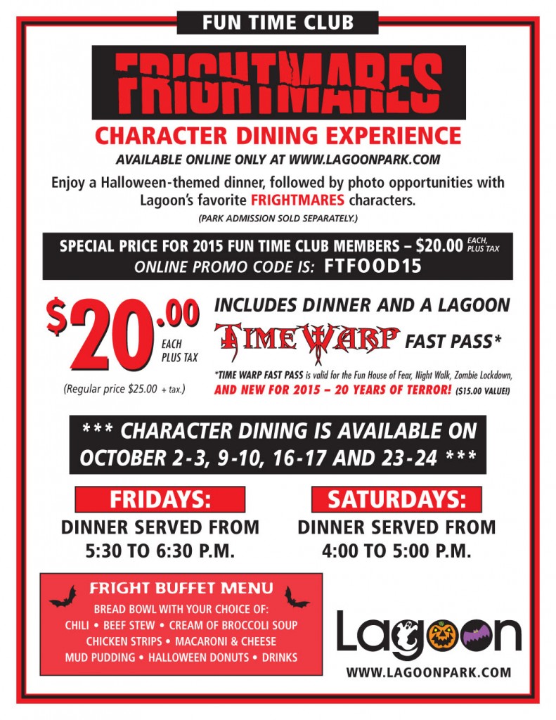 Lagoon Frightmares Character Dining Experience Discount! Utah Sweet