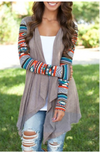 Gray Aztec Angled Cardigan Sweater