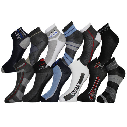 24 Pairs Frenchic Men's Patterned Cotton-Blend Low-Cut Sport Socks