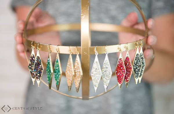 druzy bead diamond shaped earring