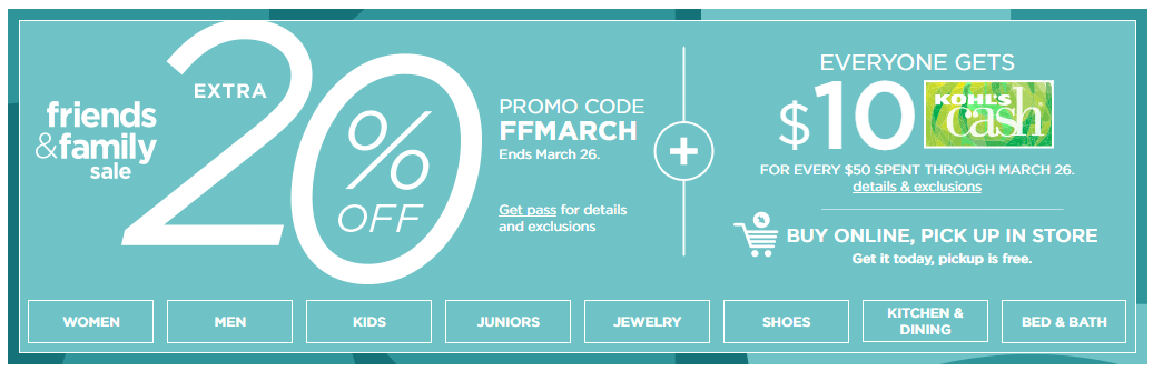 kohls 20 off codes