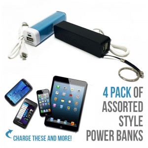 4 Pack of Assorted Style Power Banks