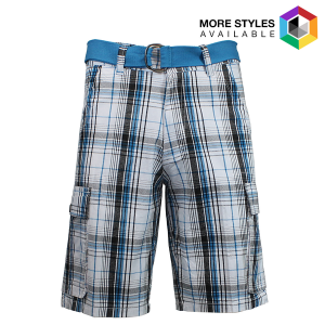 Men's Galaxy By Harvic Belted Plaid Cargo Shorts