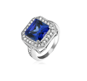 Princess-Cut Blue CZ Ring with Split Shank