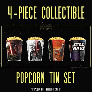 Star Wars Force Awakens Limited Edition Collectible Embossed Popcorn Tins - 4 Piece Set
