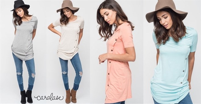 Side Button Short Sleeve Tunic
