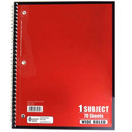 Notebook, Wide Ruled, 70 Sheet