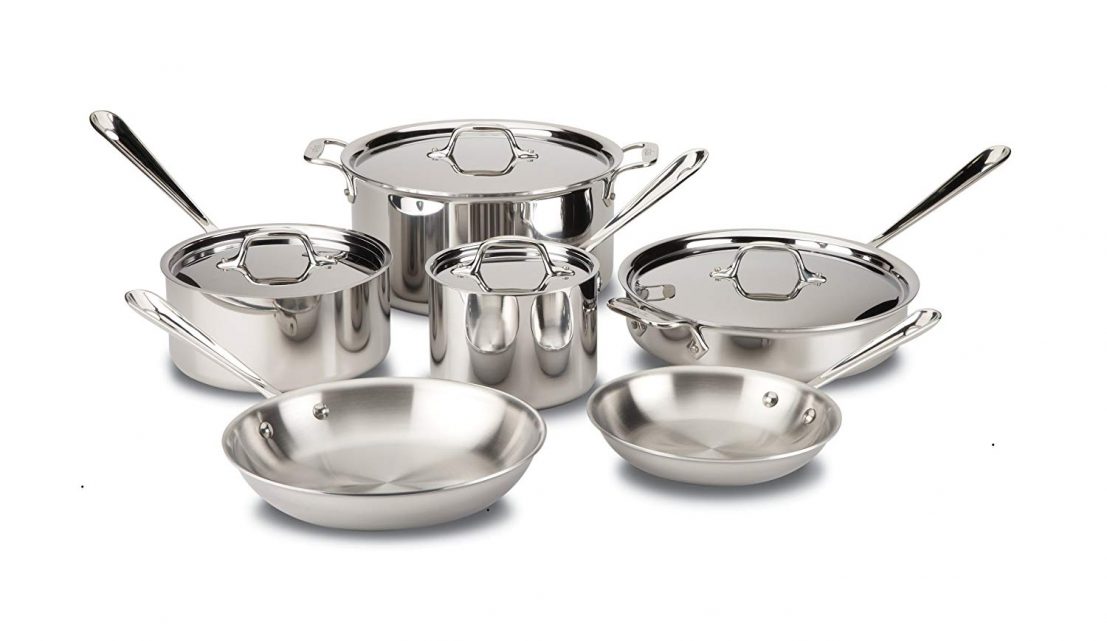 D5 Brushed Stainless Steel 10 Pc Cookware Set
