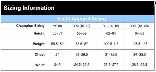 Champion Pants Size Chart