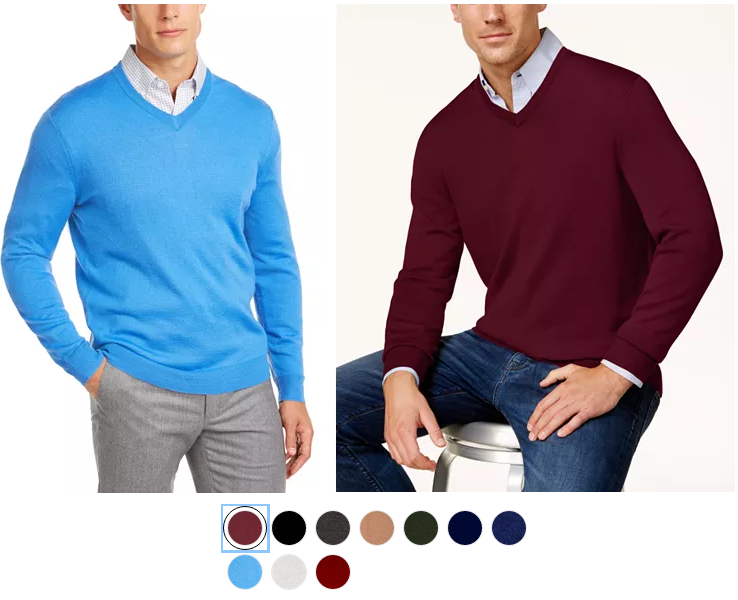 Club Room Men’s V-Neck Merino Wool Blend Sweater for $12.50 (Reg $75 ...